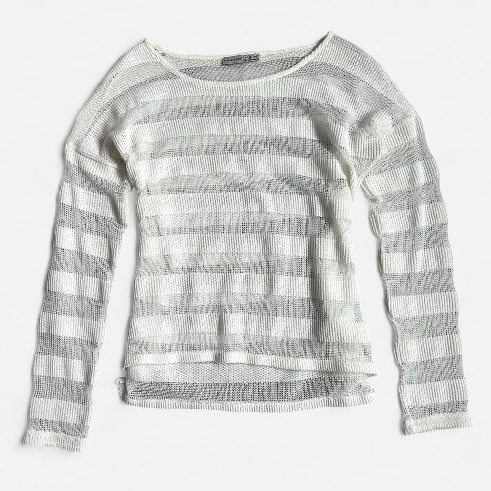 white striped sheer knit sweater